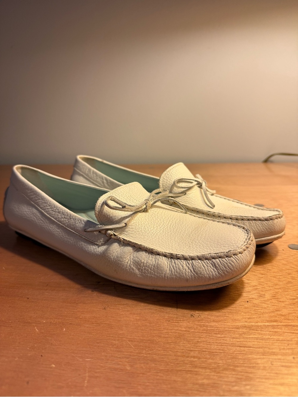 Antonio Melani Ivory Leather Flat Loafers Driving Slipper Size 9.5